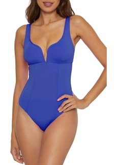 Becca by Rebecca Virtue Women's Standard Color Code V-Wire One Piece Swimsuit Plunge Neck Bathing Suits