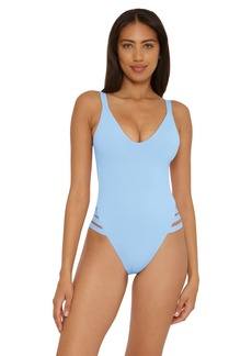 Becca by Rebecca Virtue Women's Standard Color Prism High Leg One Piece Swimsuit-Scoop Neck Open Back Design Bathing Suits