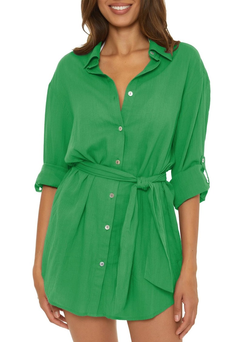 Becca by Rebecca Virtue Women's Standard Gauzy Shirt Dress Collared Button-Up Beach Cover Ups