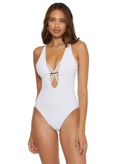Becca by Rebecca Virtue Women's Standard Modern Edge One Piece Swimsuit Plunge Neck Bathing Suits