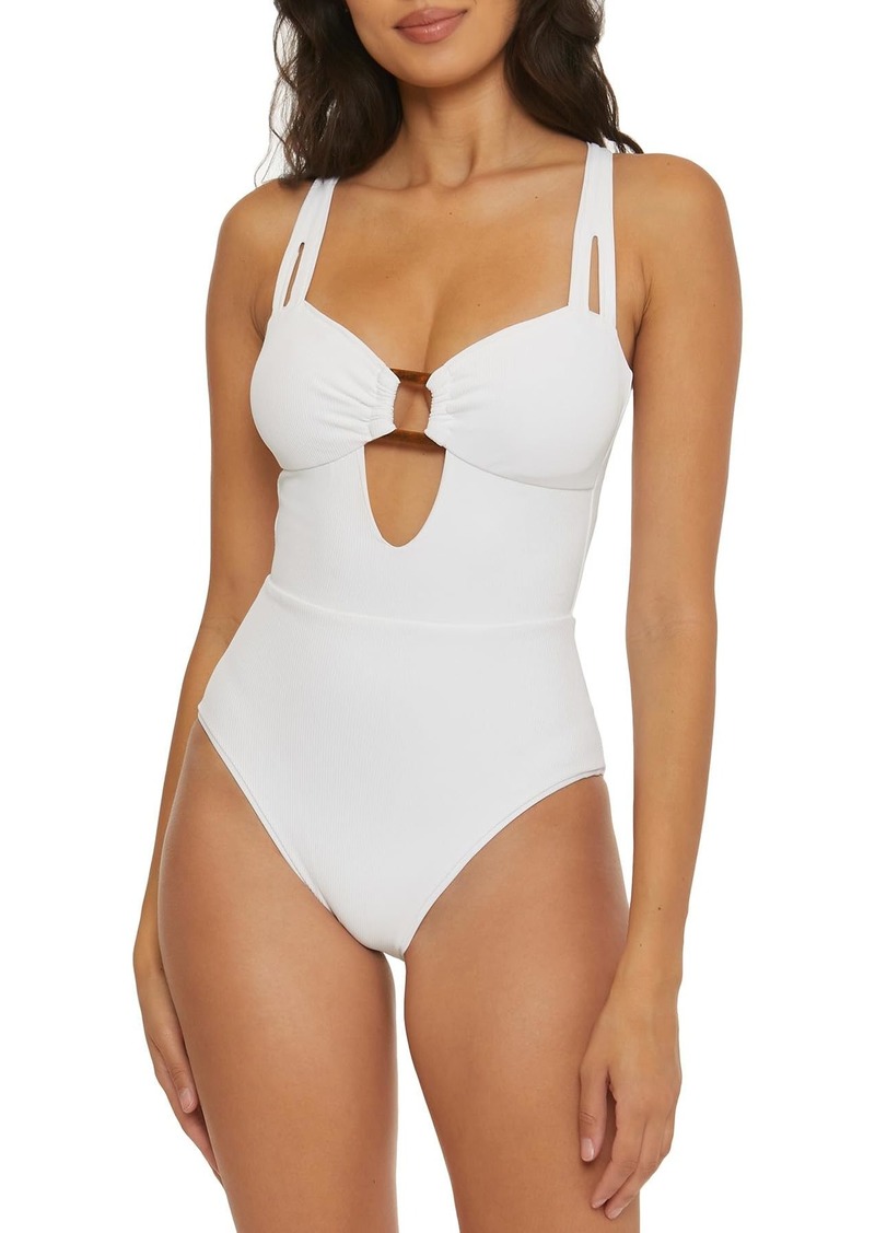 Becca by Rebecca Virtue Women's Standard Modern Edge One Piece Swimsuit Plunge Neck Bathing Suits