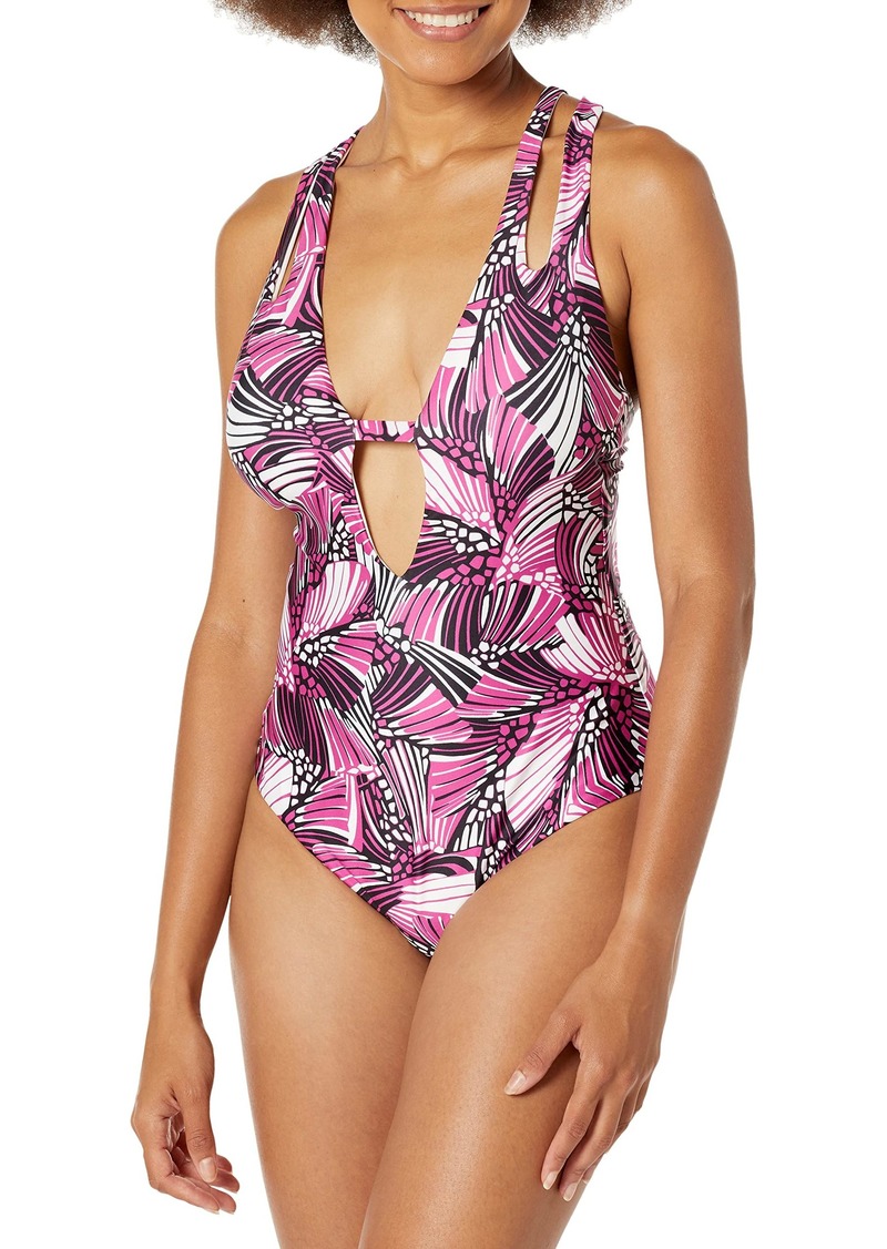Becca by Rebecca Virtue Women's Standard Print Play Cut Out One Piece Swimsuit