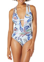 Becca by Rebecca Virtue Women's Standard Print Play Cut Out One Piece Swimsuit