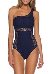 Becca Color Play Asymmetrical One-Piece Swimsuit in Navy at Nordstrom