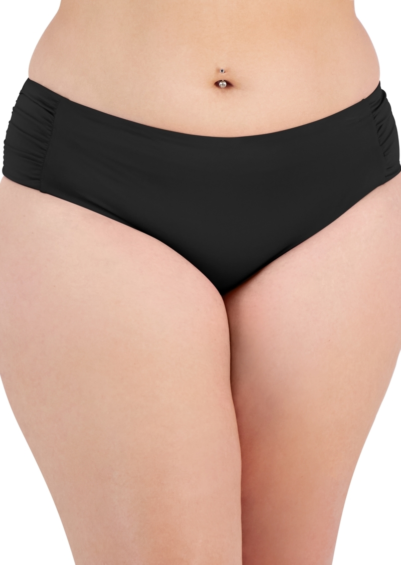 Becca Etc Plus Size Color Code Side-Shirred Hipster Bikini Bottoms - Black