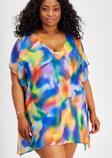 Becca Etc Plus Size Watercolor-Print Cover-Up Dress - Multi