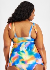 Becca Etc Plus Size Watercolor-Print Tankini Top - Multi