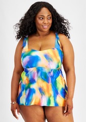 Becca Etc Plus Size Watercolor-Print Tankini Top - Multi