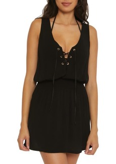Becca Ponza Plunge Lace-Up Cover-Up Dress