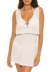 Becca Ponza Plunge Lace-Up Cover-Up Dress