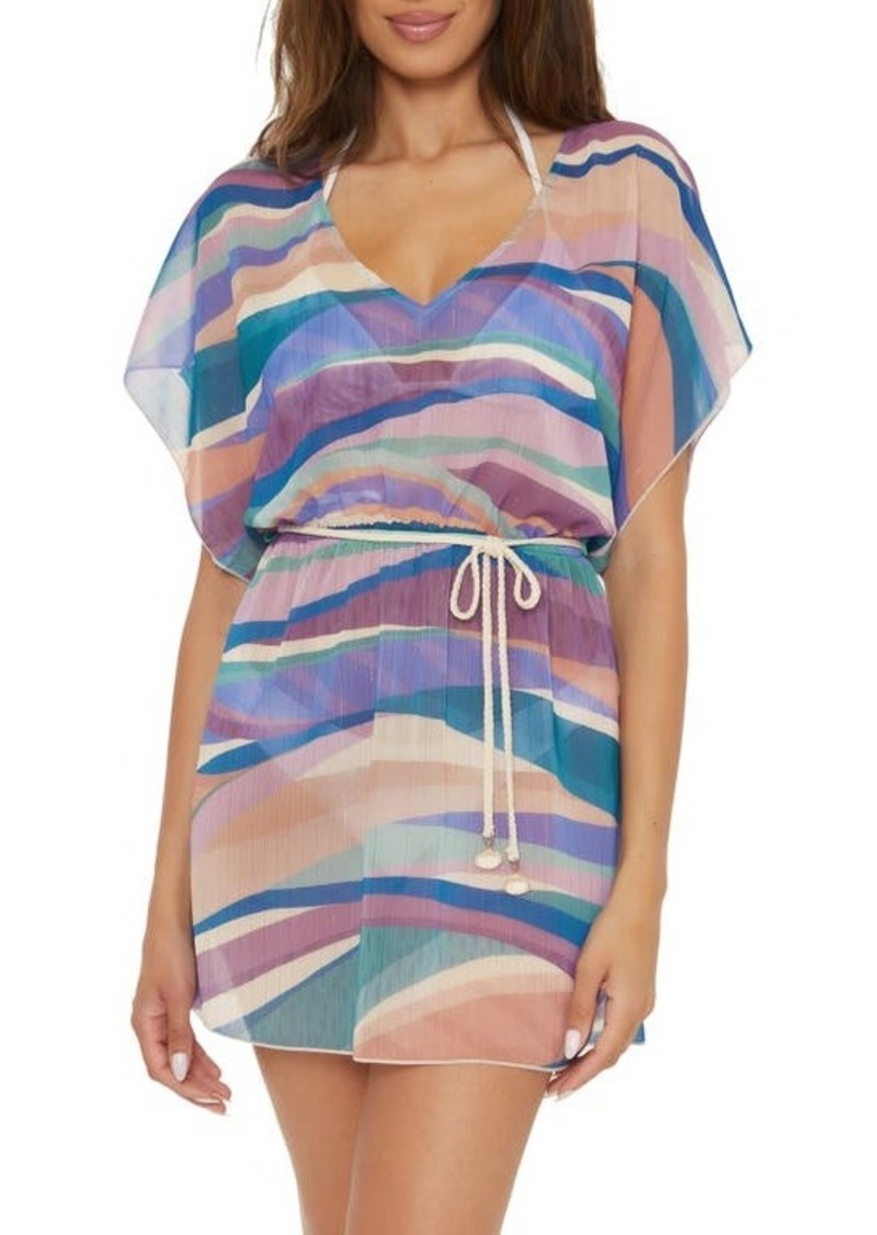 Becca Sound Waves Metallic Stripe Sheer Cover-Up Dress