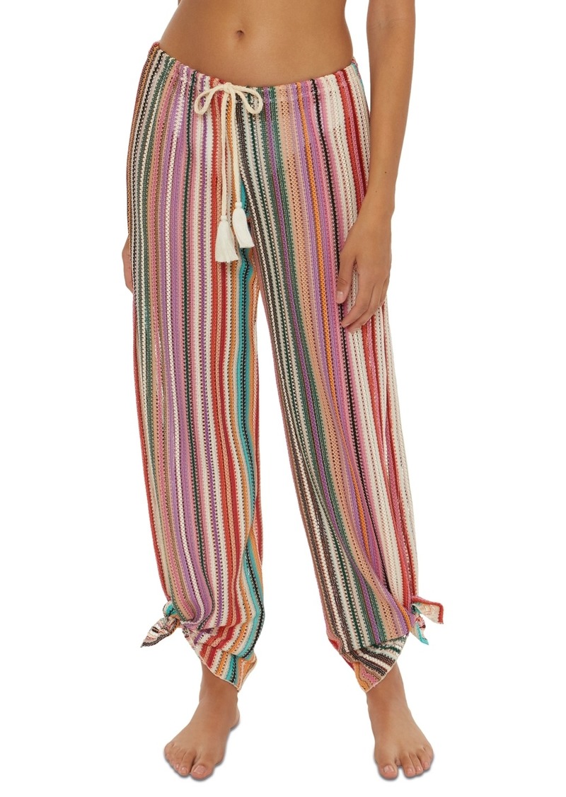 Becca Women's Seaside Striped Crochet Cover Up Pants - Multi