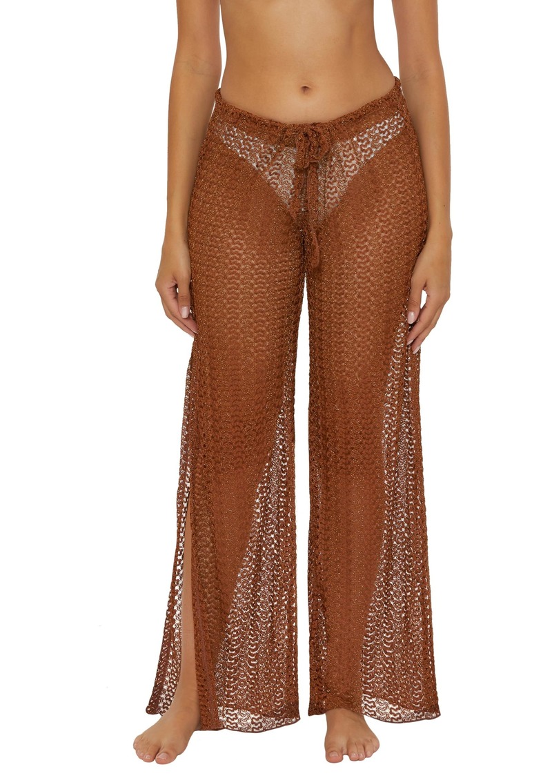 BECCA Women's Standard Golden Split Leg Pants Casual High Side Slits Sheer Beach Cover Ups