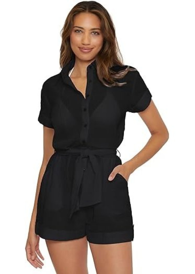 Becca Cabana Textured Button Front Romper cover-up