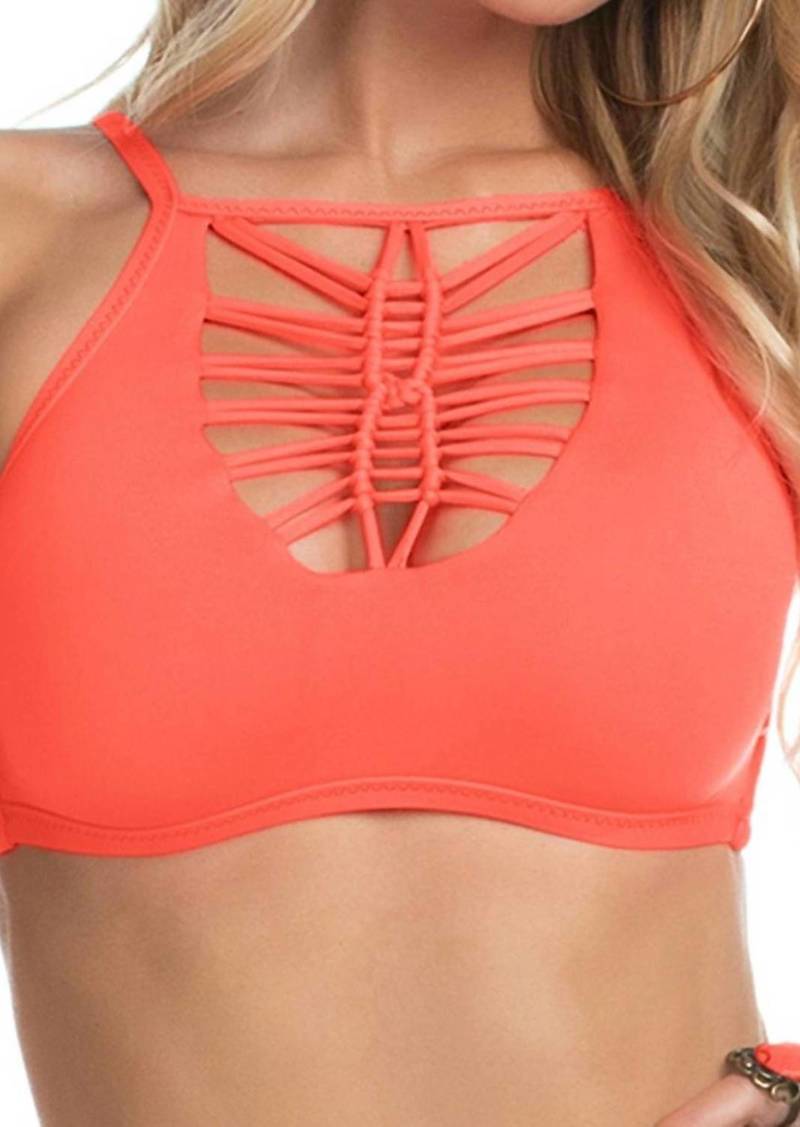 Becca Electric Current Solid Macrame High Neck Bikini Top In Persimmon