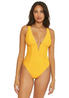 Becca by Rebecca Virtue Women's Standard Tuscany One Piece Swimsuit Plunge Neck Bathing Suits