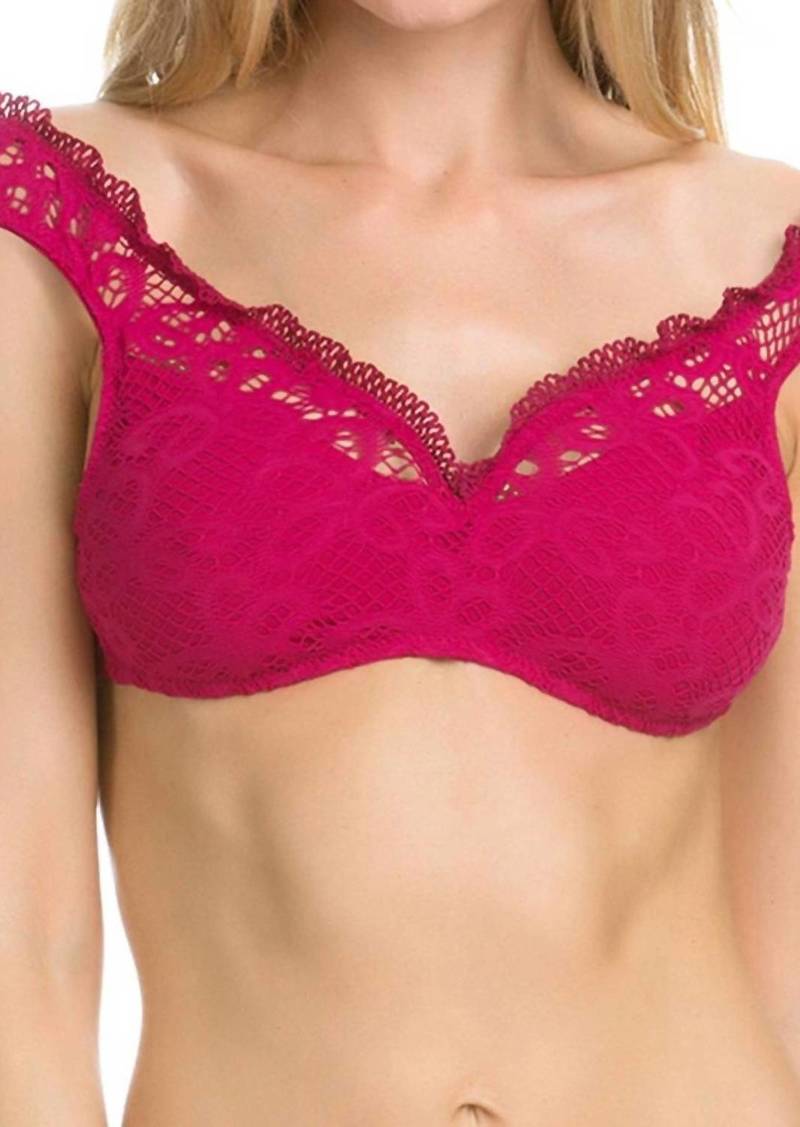 Becca V-Neck Off The Shoulder Bikini Top In Raspberry