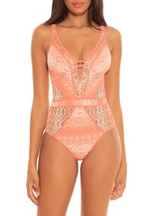 Becca Peaches & Cream Plunge One-Piece Swimsuit in Sherbet at Nordstrom