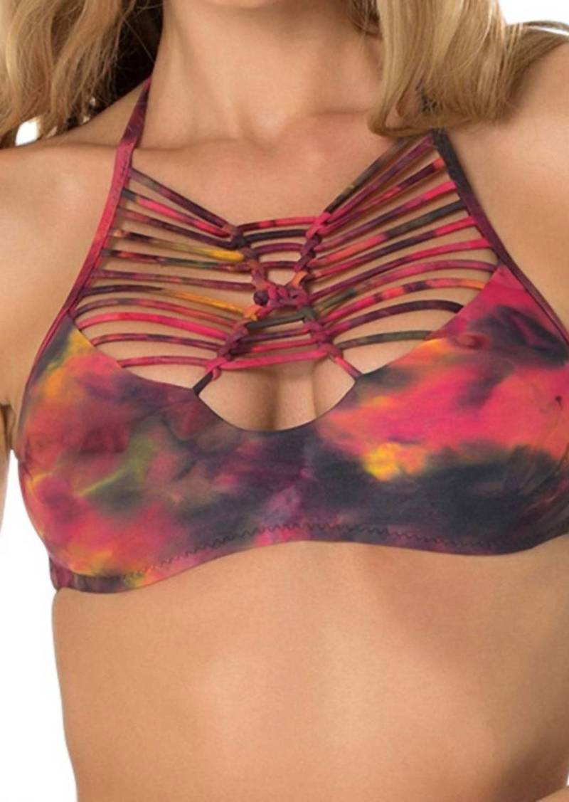 Becca Women's Tie Dye Macrame Halter Bikini Top In Chakra