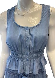 Bella Dahl Button Front Shirred Tank In Bayside Blue