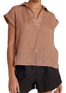 Bella Dahl Cap Sleeve Henley Blouse In Desert Brown