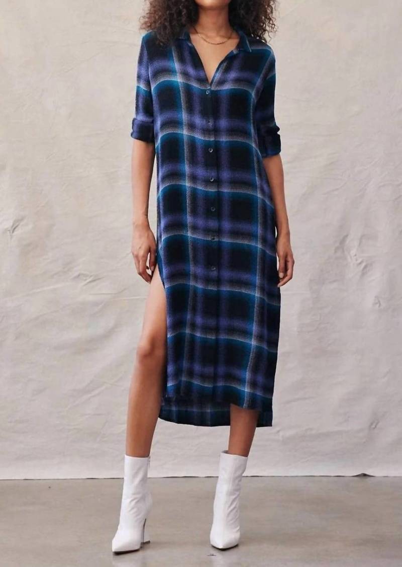 Bella Dahl Duster Dress In Teal And Violet Plaid