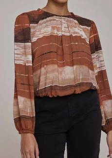 Bella Dahl Elastic Shirred Top In Rust Stripes Print
