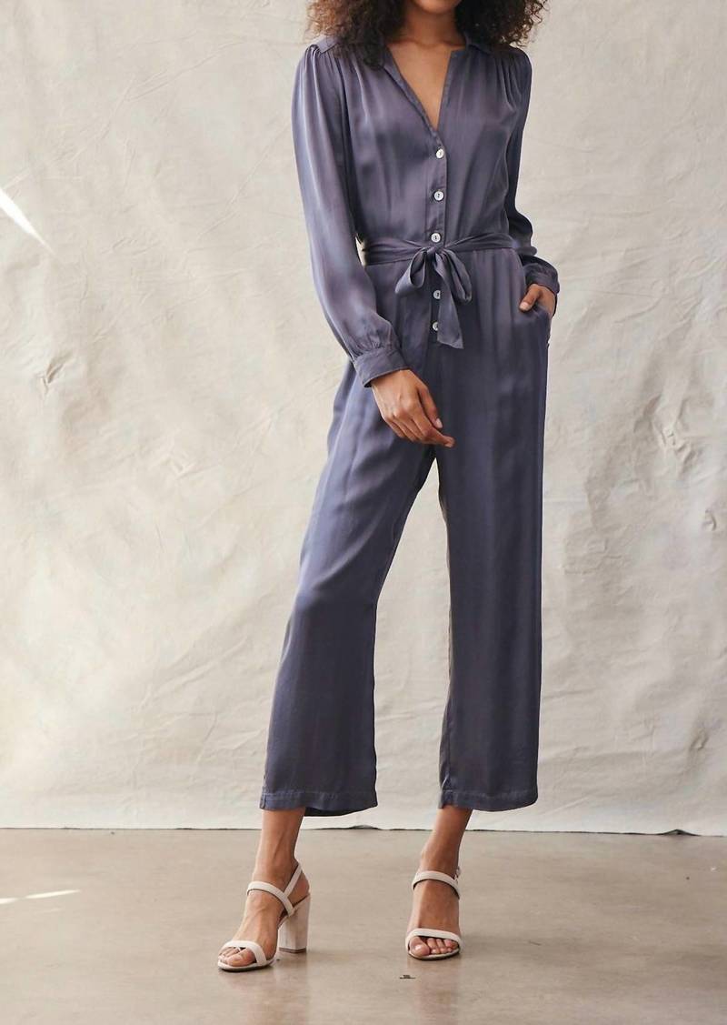 Bella Dahl Gathered Button Front Jumpsuit In Smoke Shadow