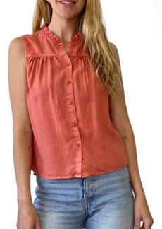 Bella Dahl Slvless Ruffle Neck Button Down In Red Clay