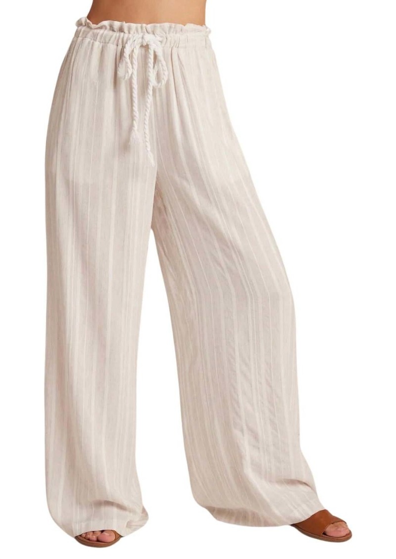 Bella Dahl Smocked Ruffle Waist Wide Leg Crop Pants In Sand Stripe