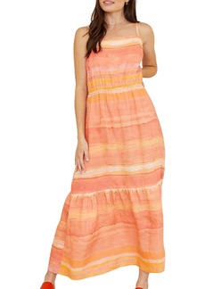 Bella Dahl Square Neck Stripe Linen Maxi Dress In Sarape Stripe Print
