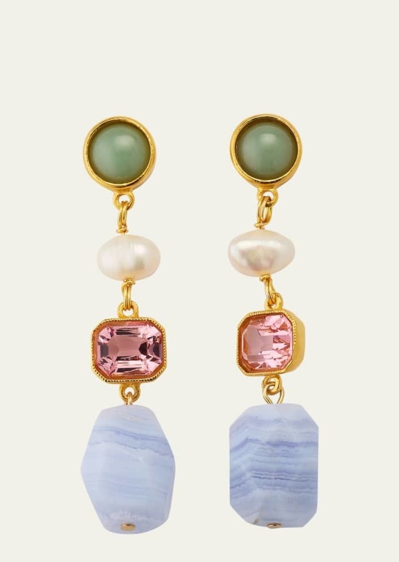 Ben-Amun 24k Electroplated Gold Mixed-Stone Drop Earrings