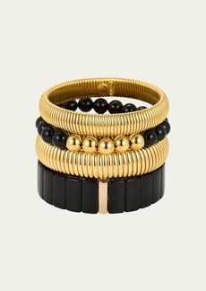 Ben-Amun Cobra Bracelets with Black Stone Mix  Set of 4