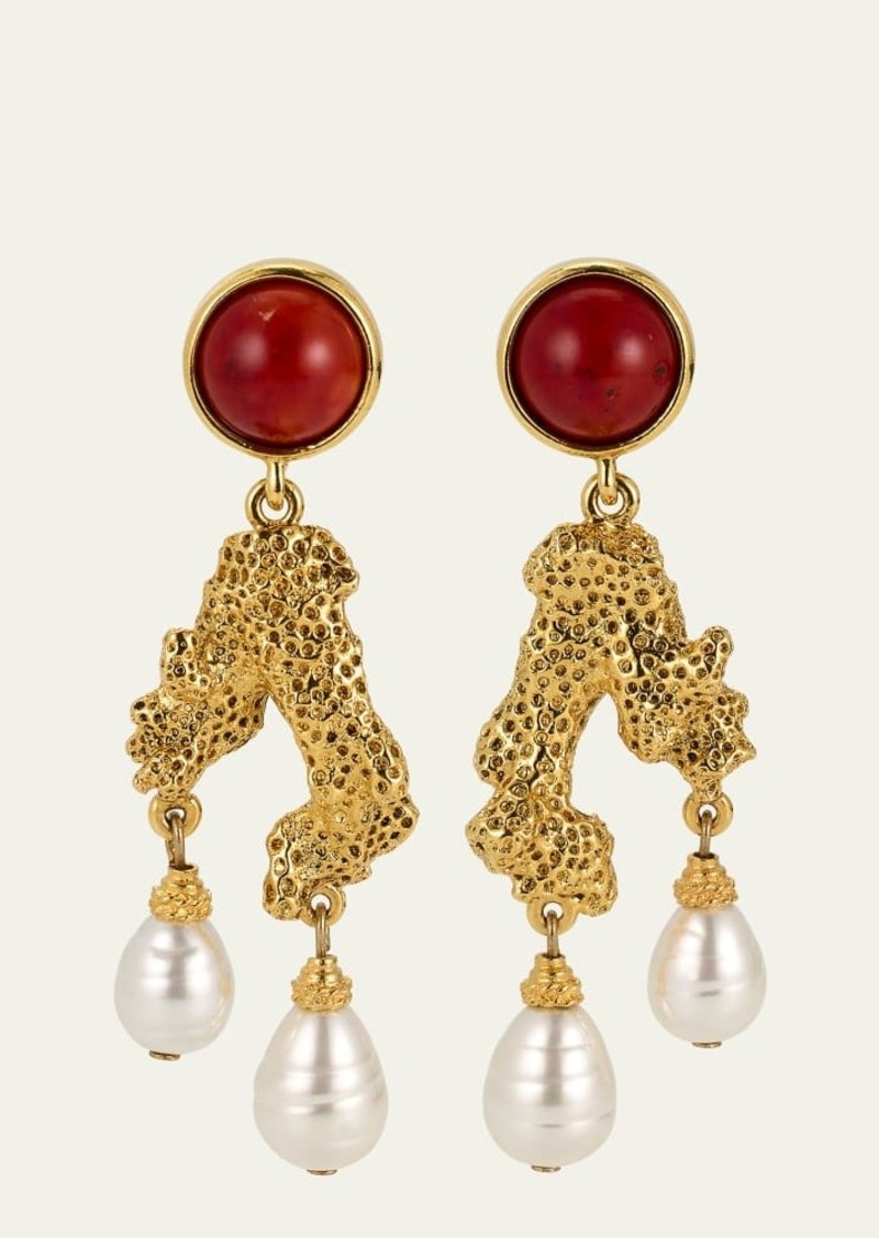 Ben-Amun Coral Post Earrings with Pearly Drops
