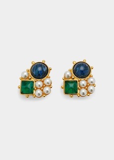 Ben-Amun Gold Stone and Pearly Cluster Earrings