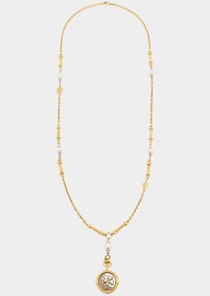 Ben-Amun Long Gold Pearly Necklace with Coin Pendant