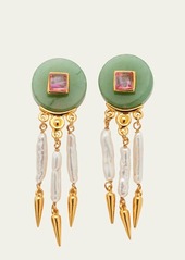 Ben-Amun Madre Pearl  Aventurine and Rose Crystal Clip Earrings