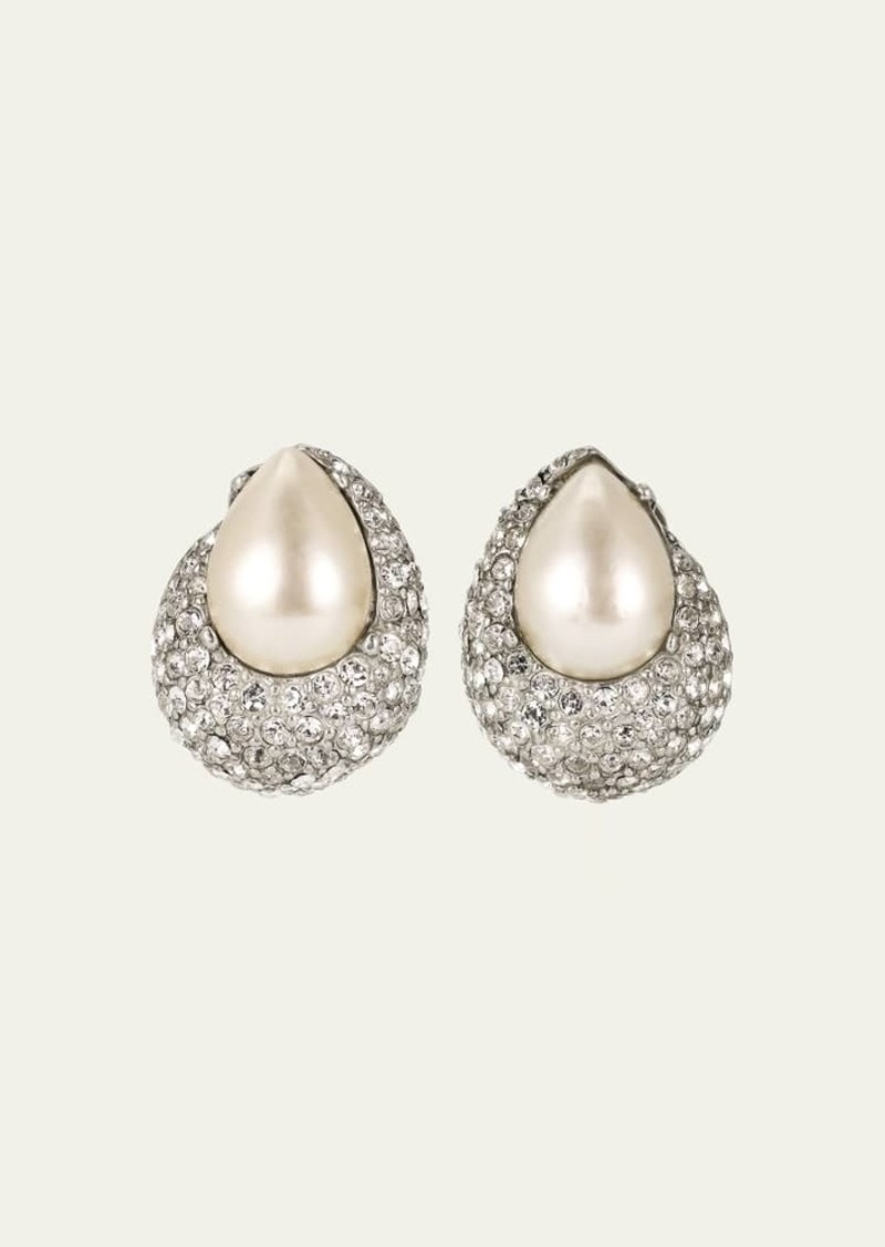 Ben-Amun Silver Crystal Clip On Earrings with Pearly Center