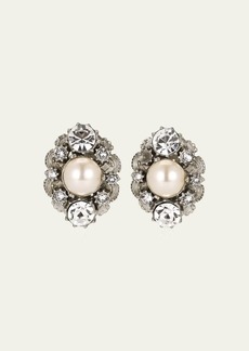 Ben-Amun Silver Crystal Oval Clip On Earrings with Pearly Center