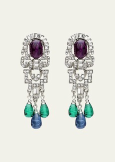 Ben-Amun Silver Crystal Oval Topa and Emerald Sapphire Drop Clip-On Earrings