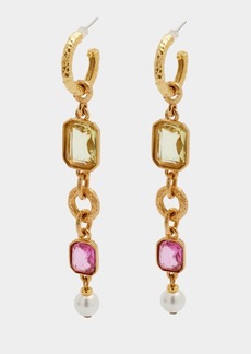 Ben-Amun Small Hoop Earrings with Multi-Stone and Pearly Dangles