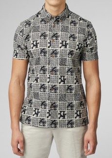 Ben Sherman Checkerboard Paisley Print Short Sleeve Button-Down Shirt