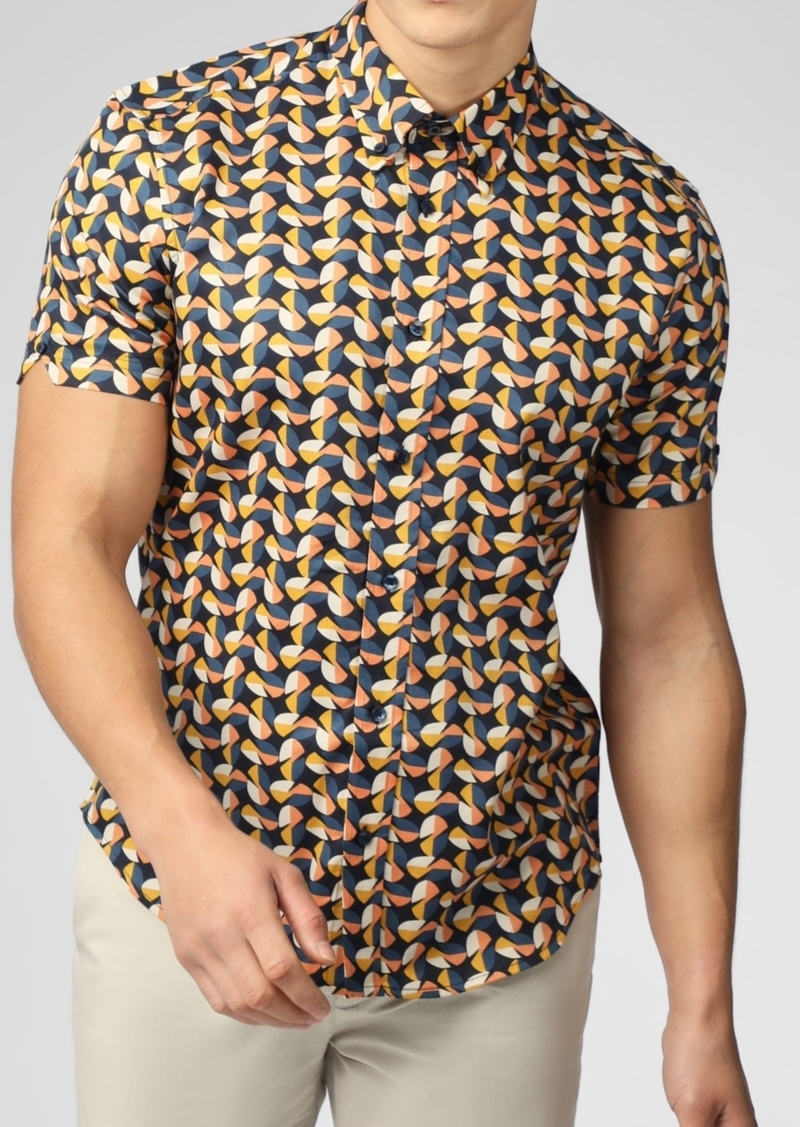 Ben Sherman Men's Bauhaus Geo Print Short Sleeve Shirt - Midnight