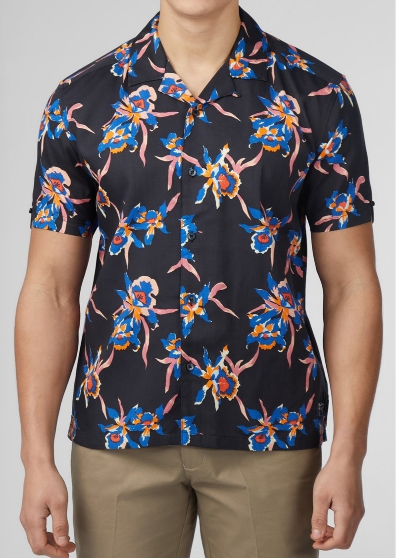 Ben Sherman Men's Botanical Print Short Sleeve Shirt - Black