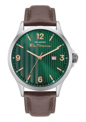 Ben Sherman Men's Brown Genuine Leather Strap Classic Three Hand Watch, 44mm