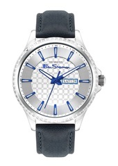 Ben Sherman Men's Dark Blue Genuine Leather Strap Classic Three Hand Watch, 43mm
