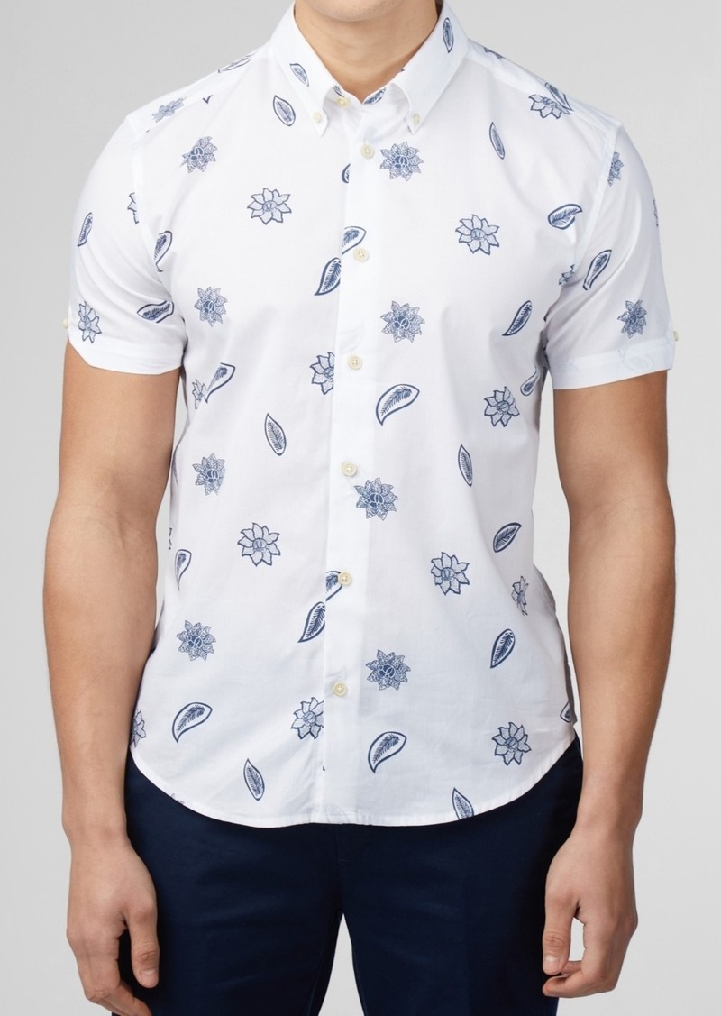 Ben Sherman Men's Floral Print Short Sleeve Shirt - Snow White