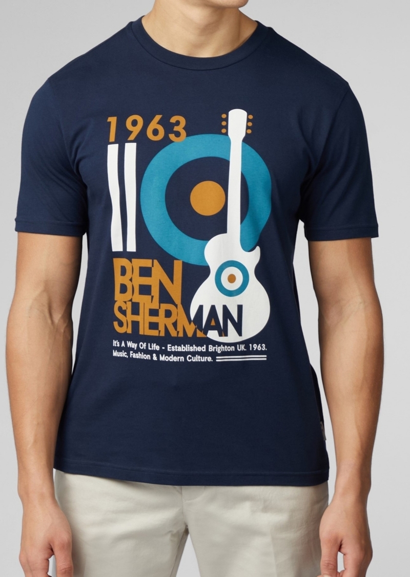 Ben Sherman Men's Mod Guitar Poster Short Sleeve T-shirt - Dark Navy