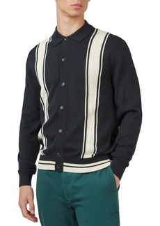 Ben Sherman Men's Varsity-Inspired Knitted Button-Front Long-Sleeve Shirt - Black