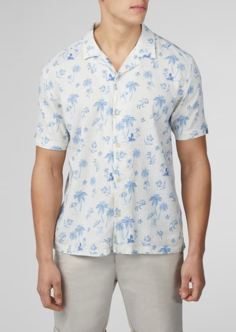 Ben Sherman Resort Tropical Print Linen & Cotton Camp Shirt
